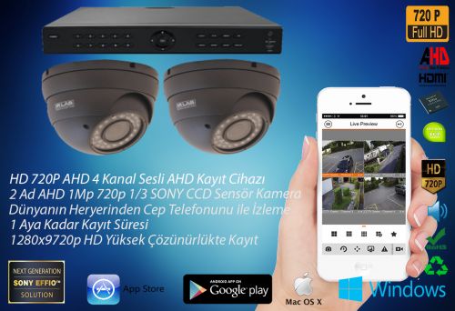 2 Adet 2 Mp FULL HD Gece görüş Kameralı kayıt cihazlı komple hazır set: 0212 6775799